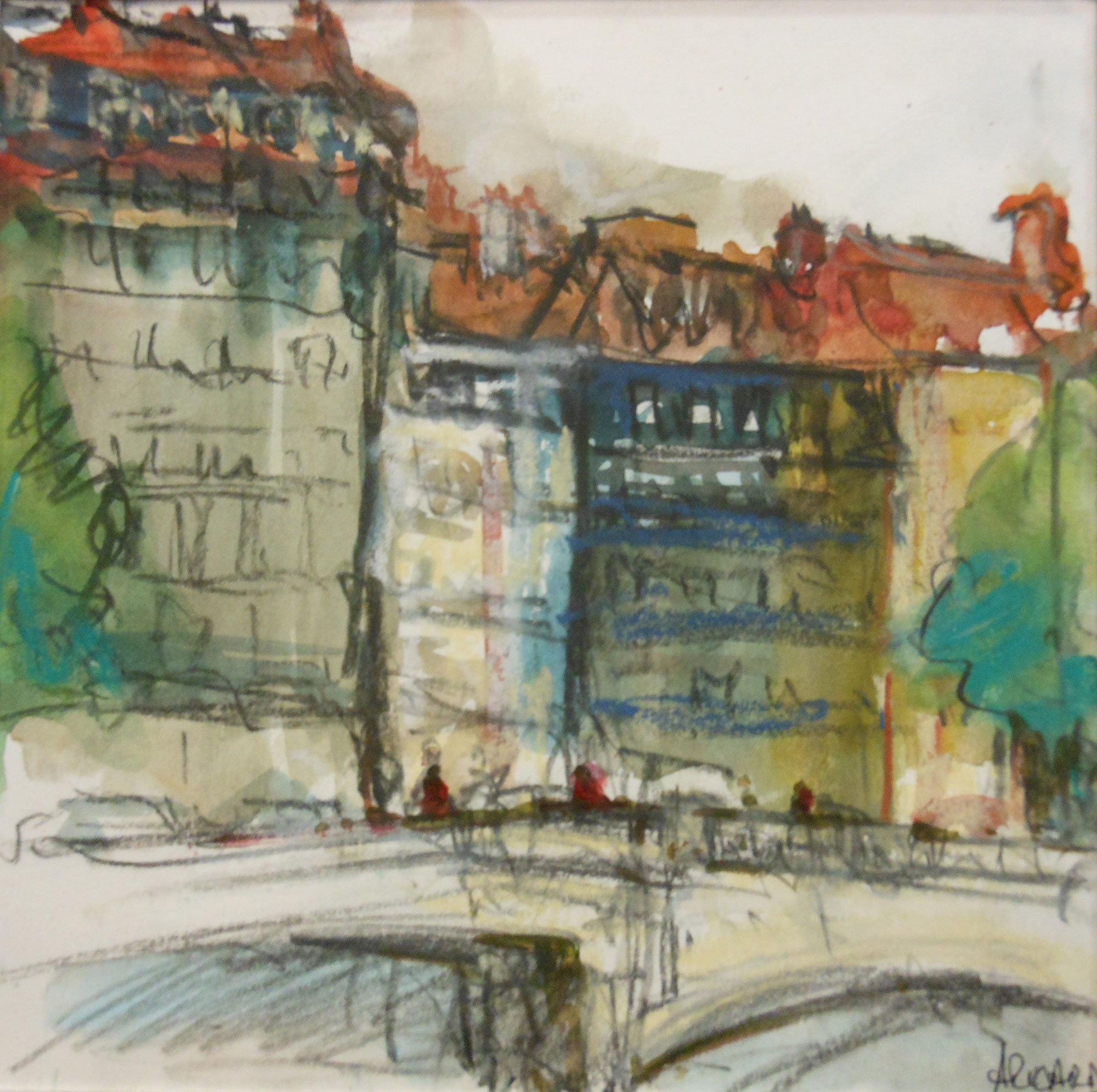 Anne Ricard - Croquis Lyon - Huile 30 x 30 cm