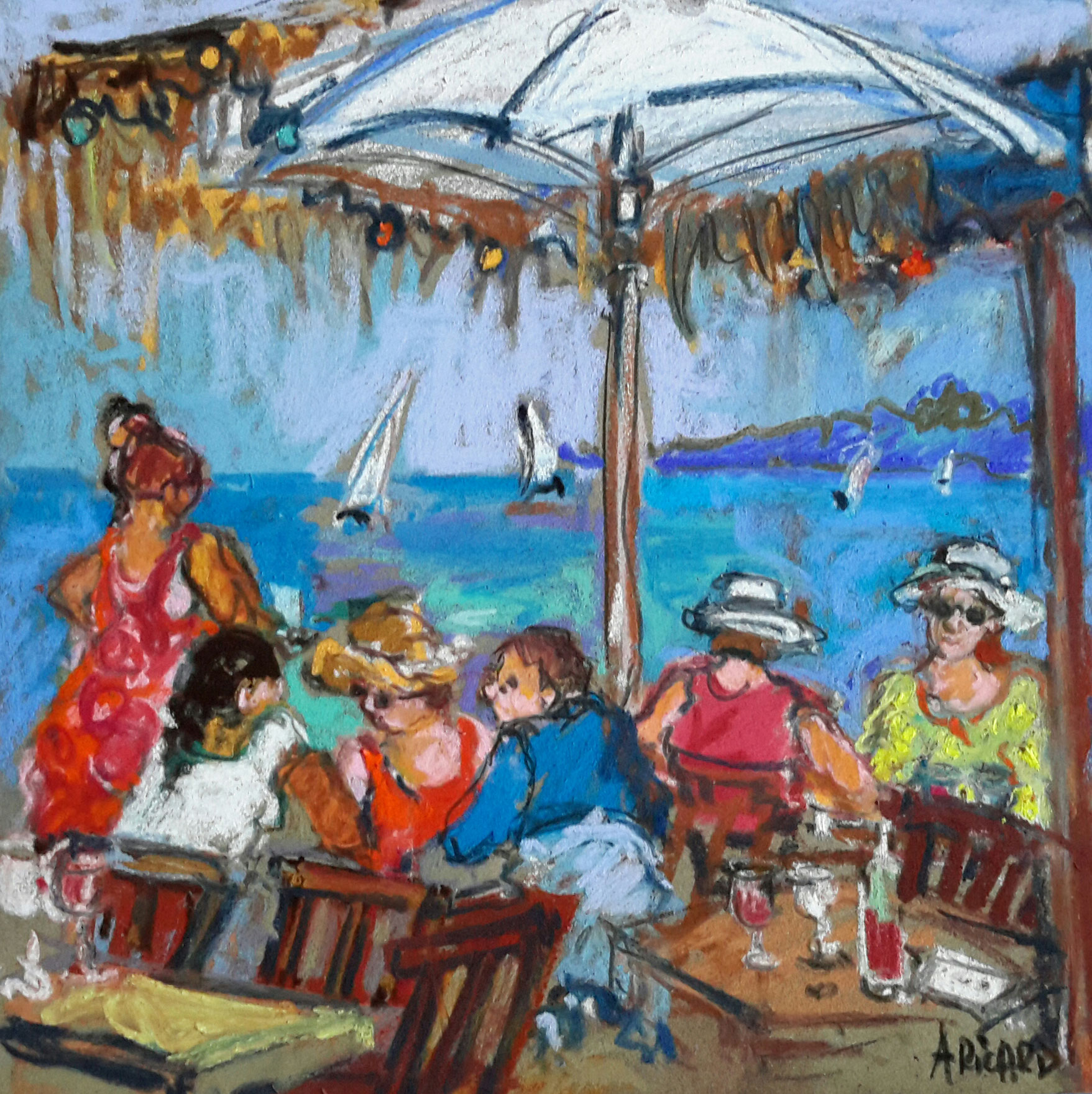 Anne Ricard - Déjeuner estivale - Pastel 30 x 30 cm