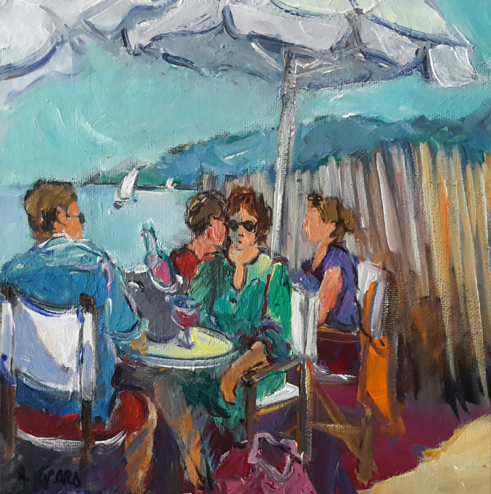 Anne Ricard - Déjeuner sur la plage - Huile 30 x 30 cm