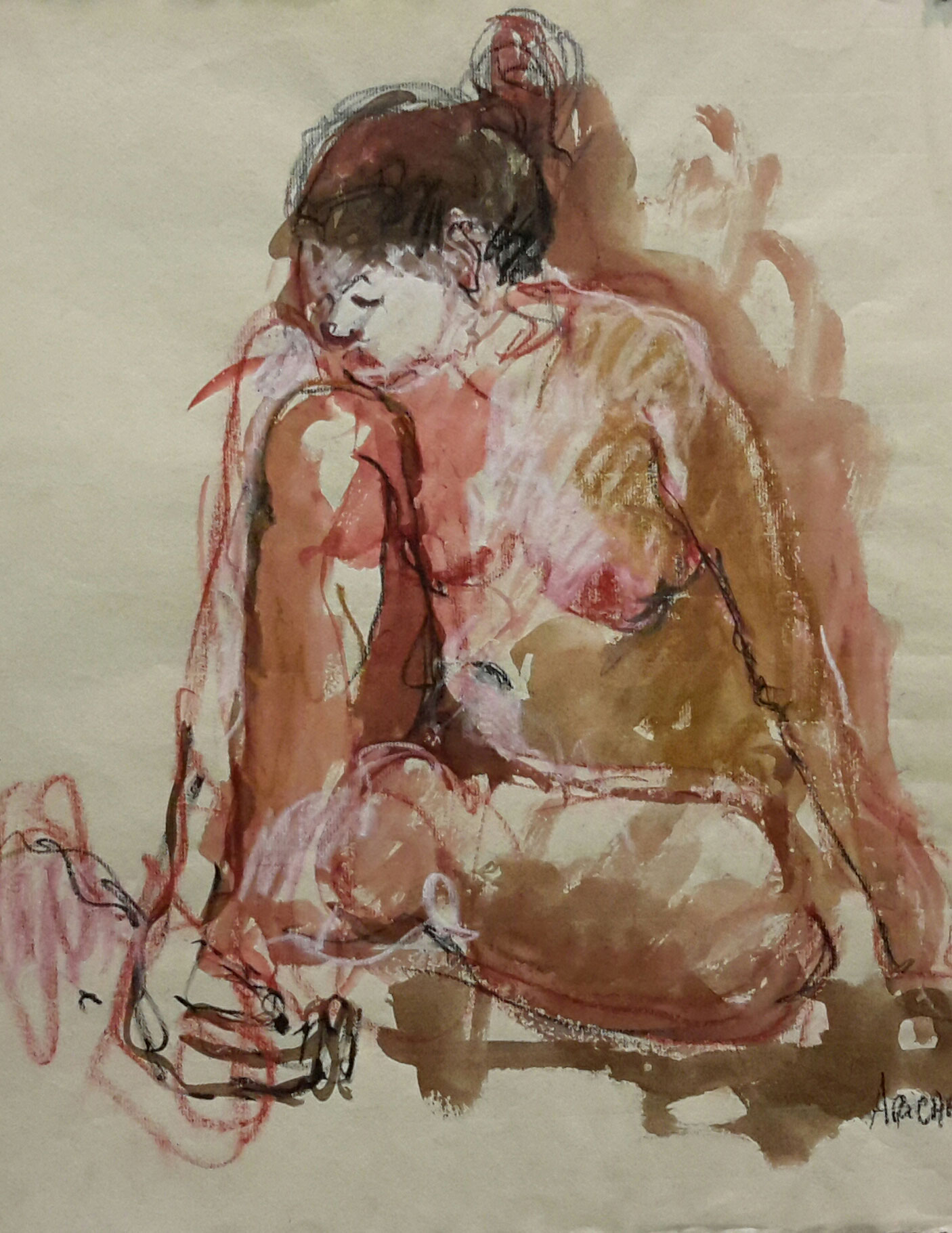 Anne Ricard - Maussade - Encre sanguine et Pierre Noire 51 x 45 cm