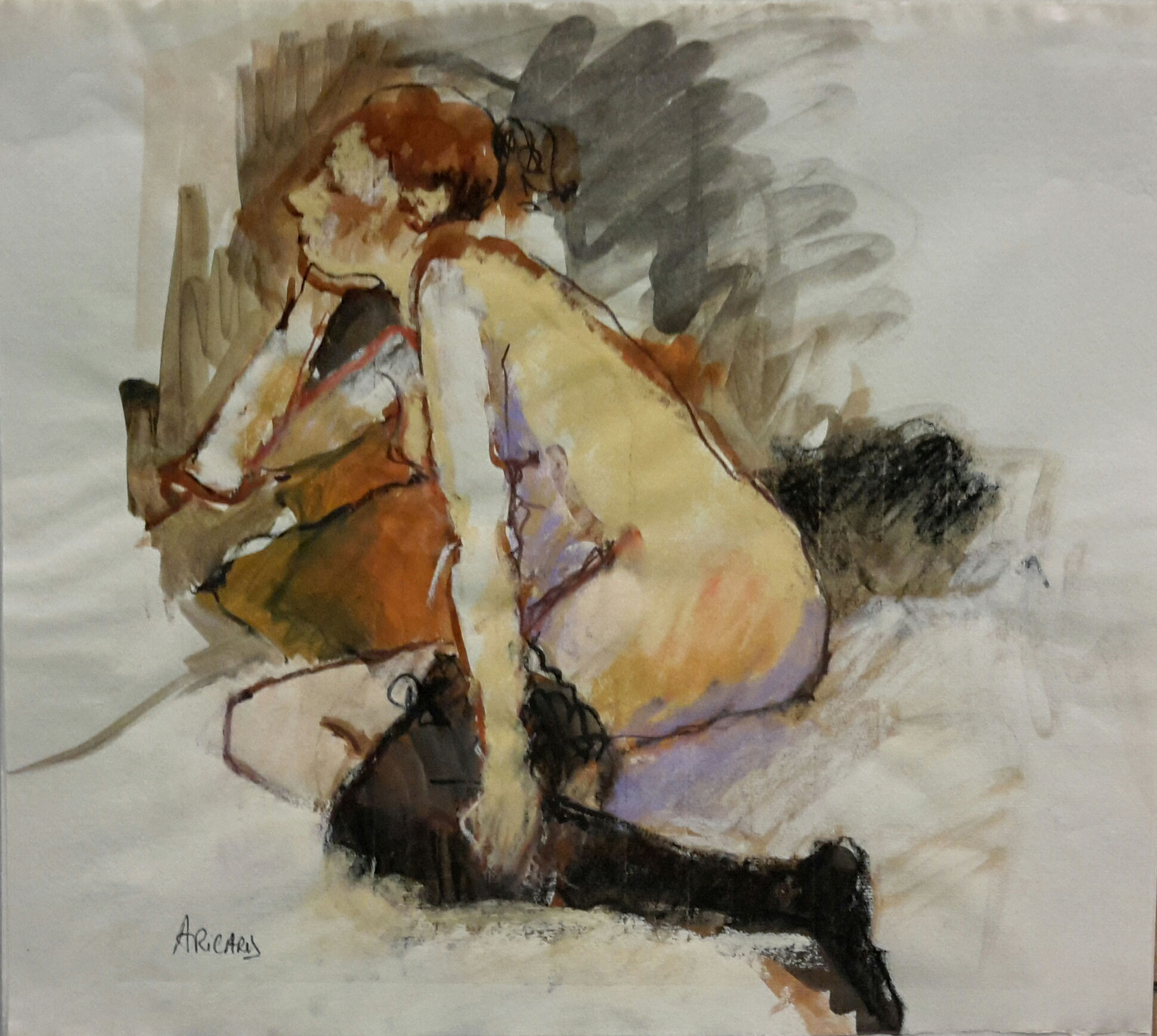 Anne Ricard - Nu au Bas - Encre sanguine et Pastel 45 x 51 cm