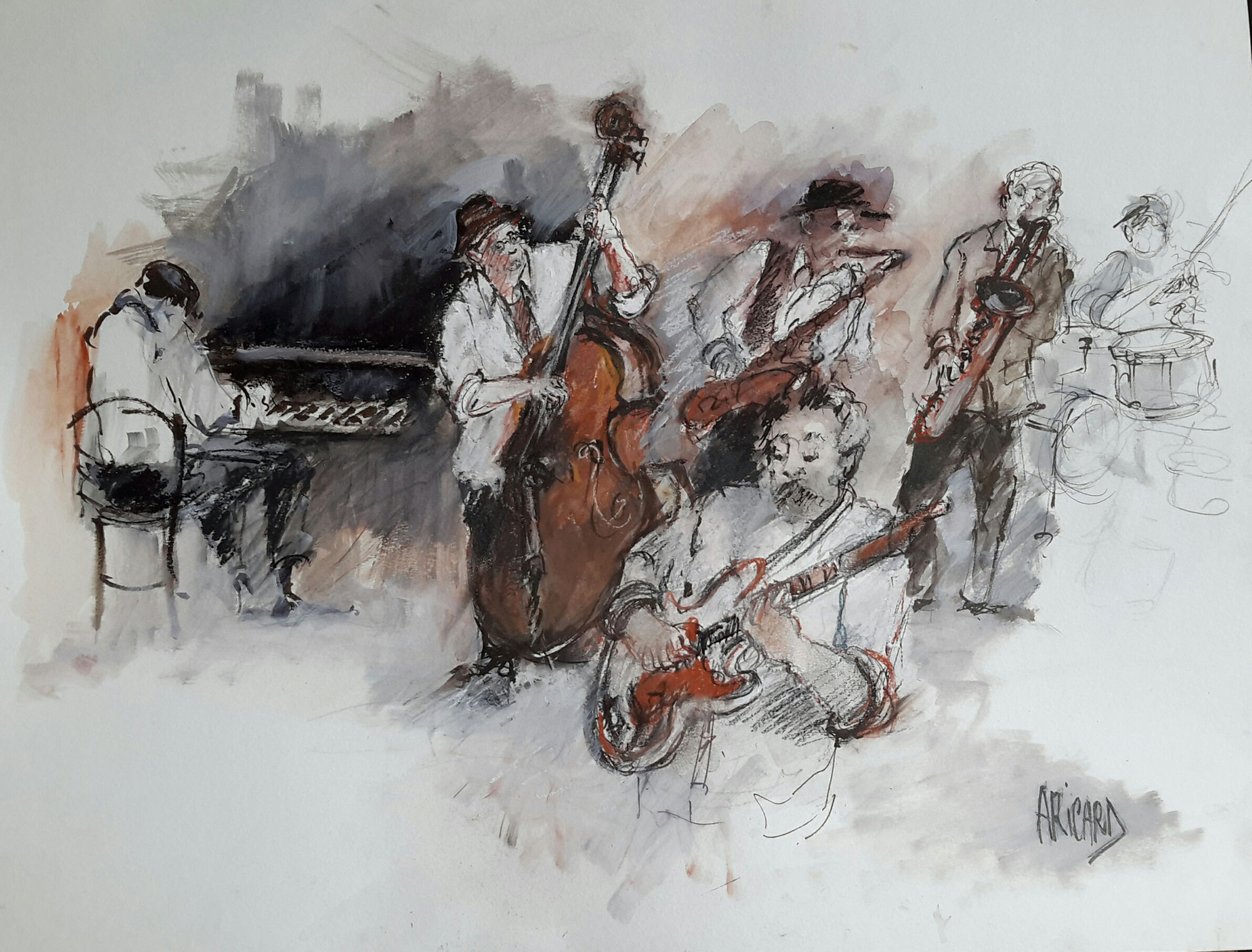 Anne Ricard - Orchestre jazz - Huile 50 x 65 cm