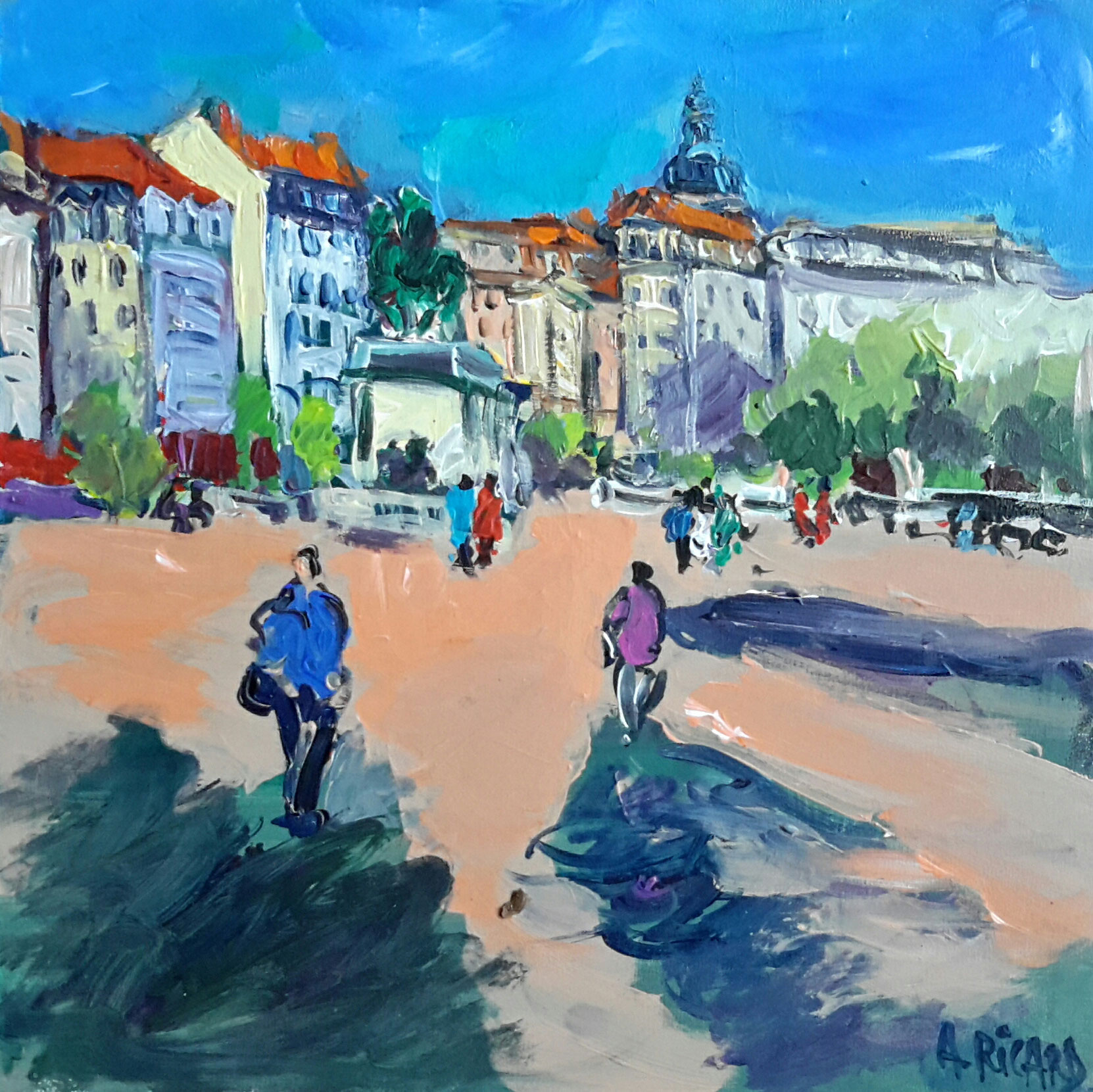 Anne Ricard - Place Bellecour - Huile-30 x 30 cm